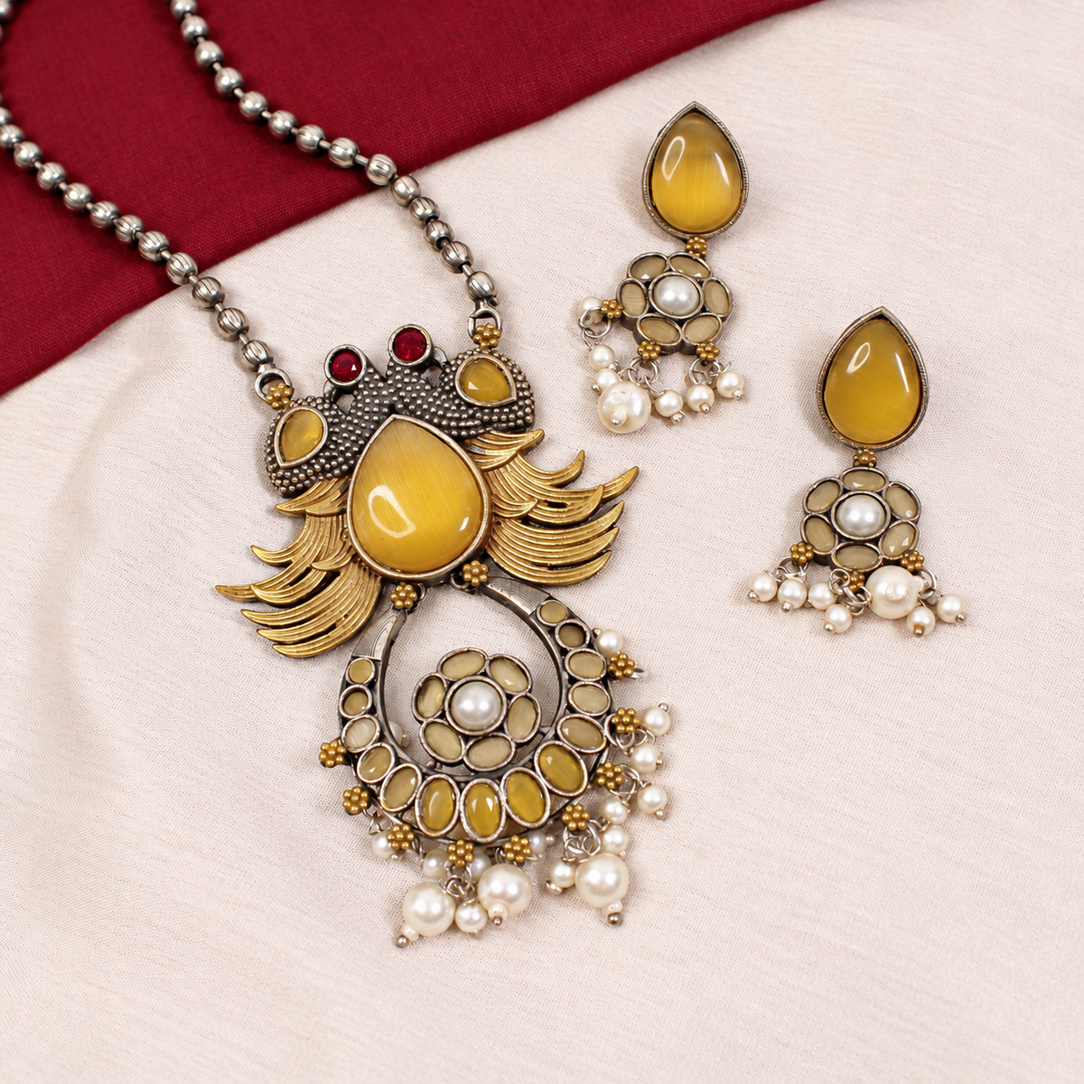 Ornate Teardrop Stone Pendant Set - Yellow — retouched original photograph IMG_8132