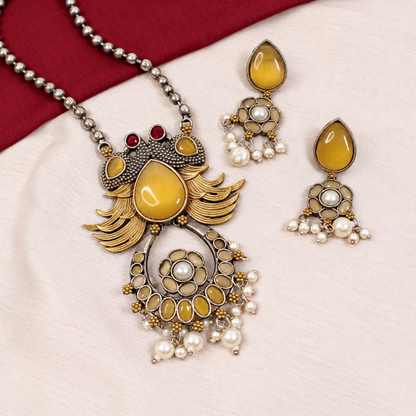 Ornate Teardrop Stone Pendant Set - Yellow — retouched original photograph IMG_8132