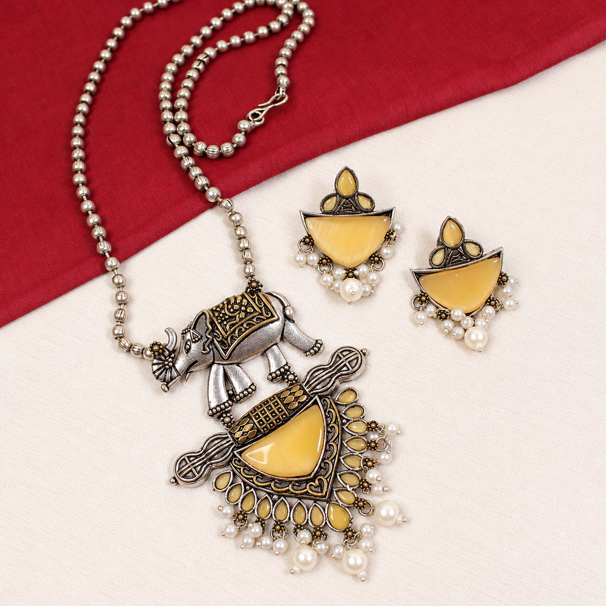 Animal Motif Fan Pendant Set - Yellow — retouched original photograph IMG_8182