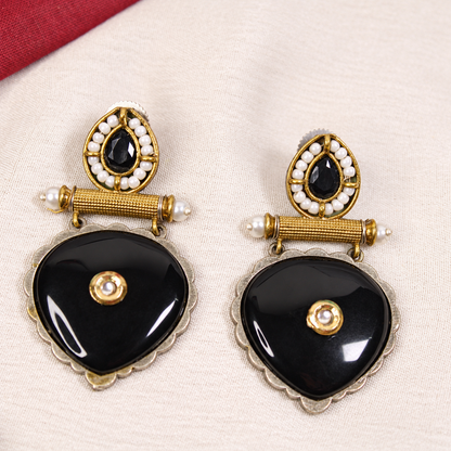 Floral Heart Drop Dual Tone Pendant Set - Black — retouched original photograph IMG_8186