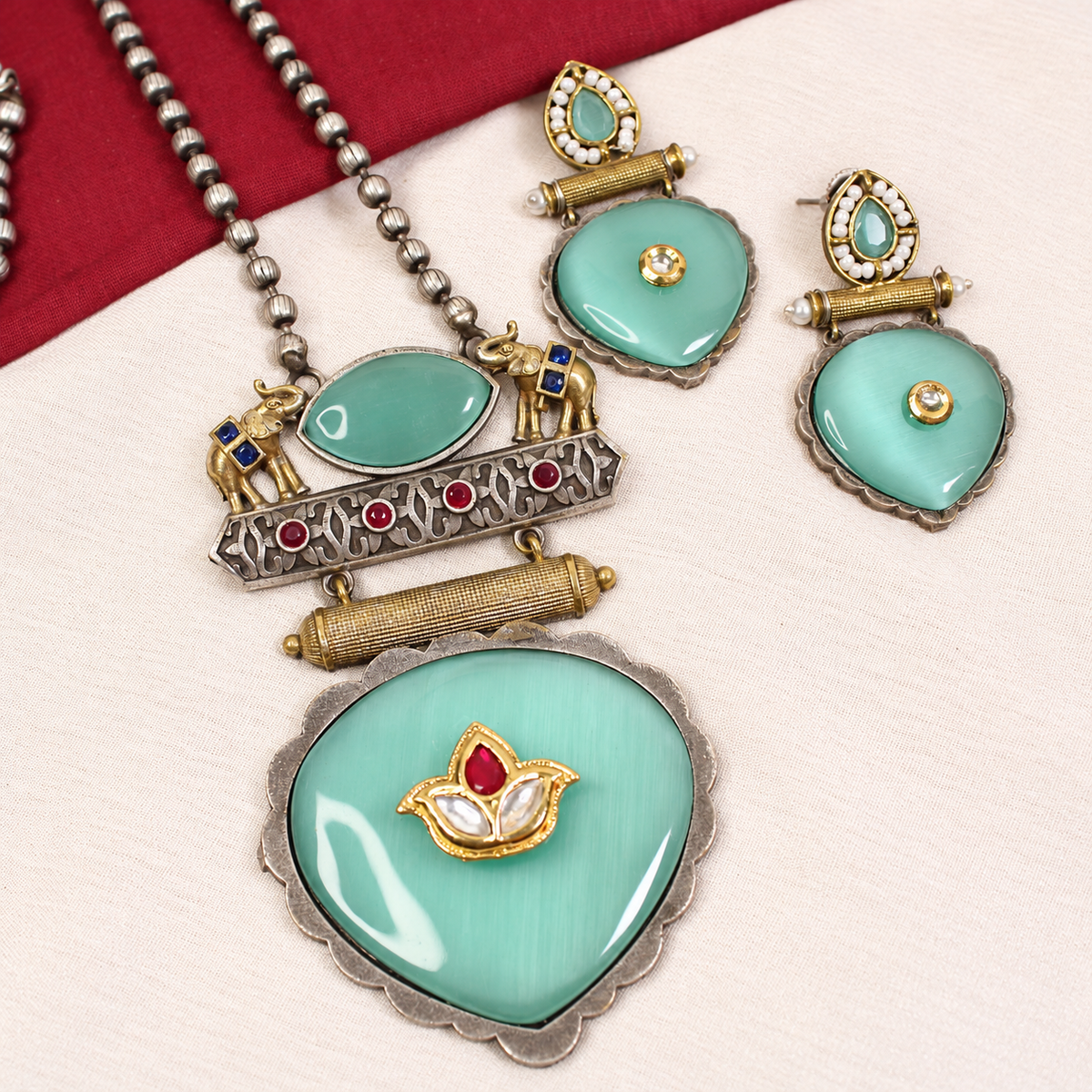 Floral Heart Drop Dual Tone Pendant Set - Aqua — retouched original photograph IMG_8190
