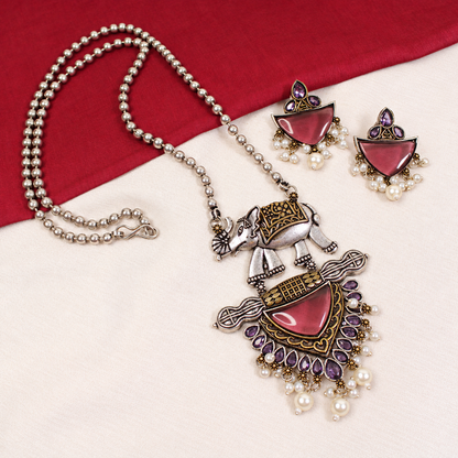 Animal Motif Fan Pendant Set - Ruby and Purple — retouched original photograph IMG_8191