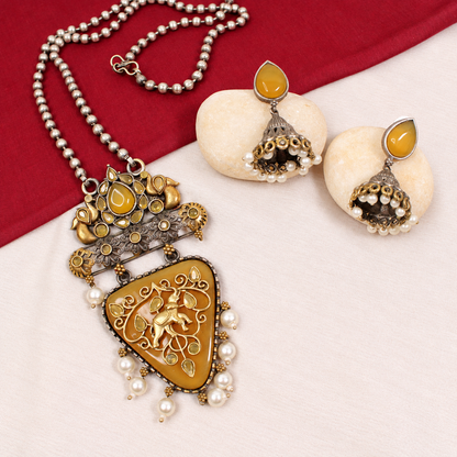 Dancing Figure Triangular Pendant Set - Yellow — retouched original photograph IMG_8209