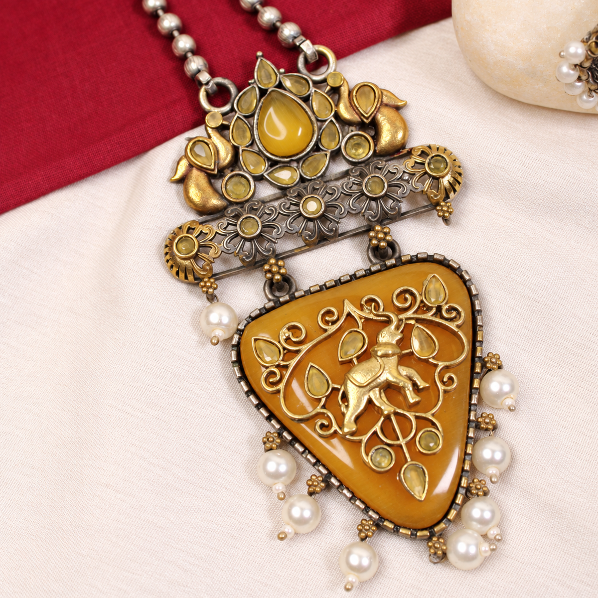 Dancing Figure Triangular Pendant Set - Yellow — retouched original photograph IMG_8210