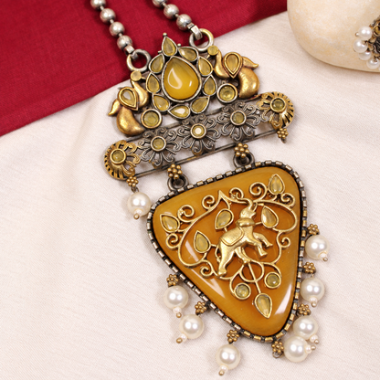 Dancing Figure Triangular Pendant Set - Yellow — retouched original photograph IMG_8210