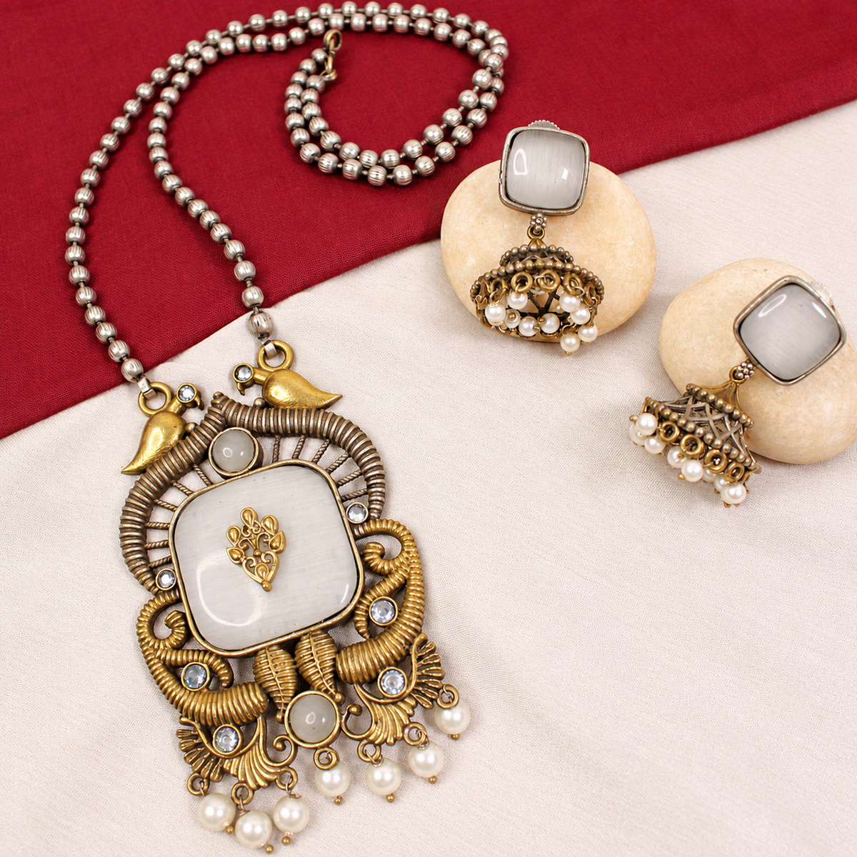 Swan Motif Dual Tone Pendant Set - White — retouched original photograph IMG_8212