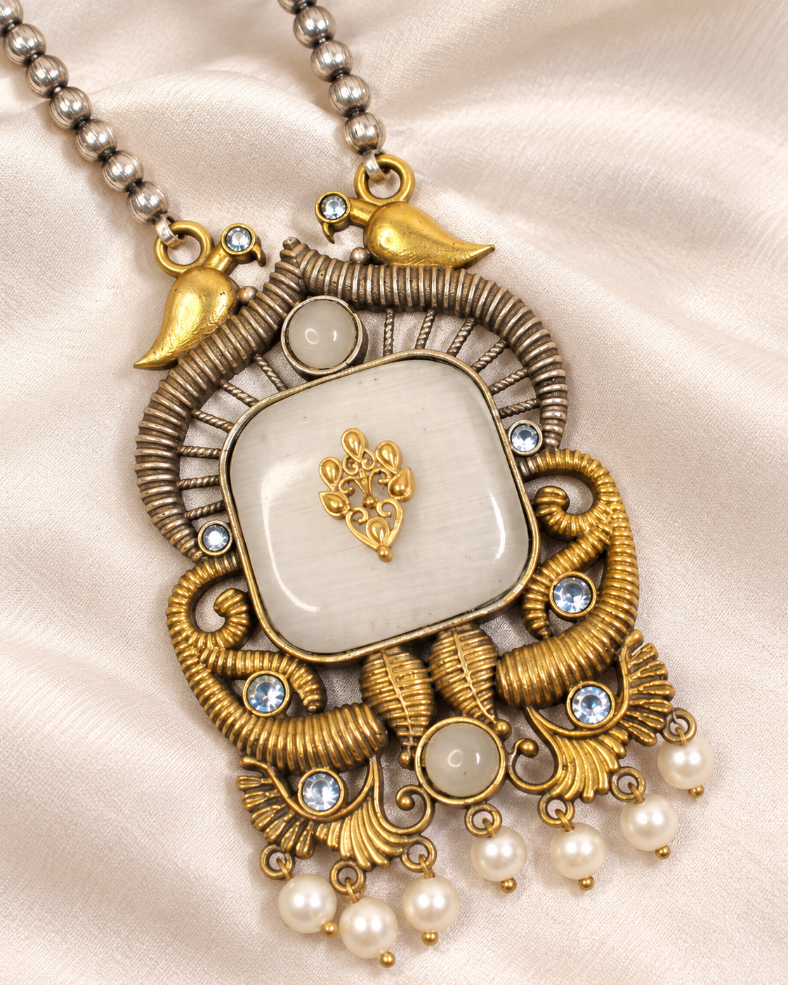 Swan Motif Dual Tone Pendant Set - White — AI-styled ornament detail view