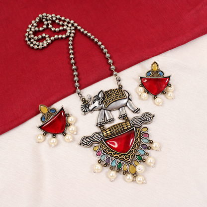 Animal Motif Fan Pendant Set - Ruby and Multicolour - retouched original photograph IMG_8130