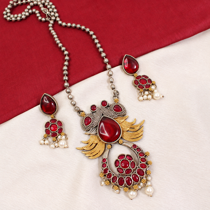 Ornate Teardrop Stone Pendant Set - Ruby - retouched original photograph IMG_8157