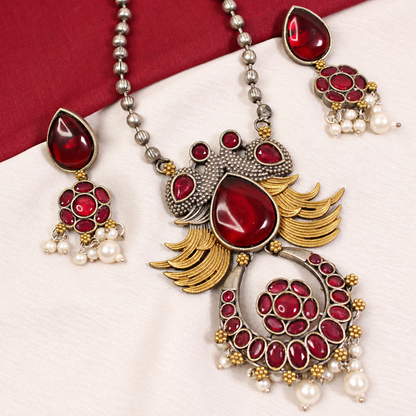 Ornate Teardrop Stone Pendant Set - Ruby - retouched original photograph IMG_8158