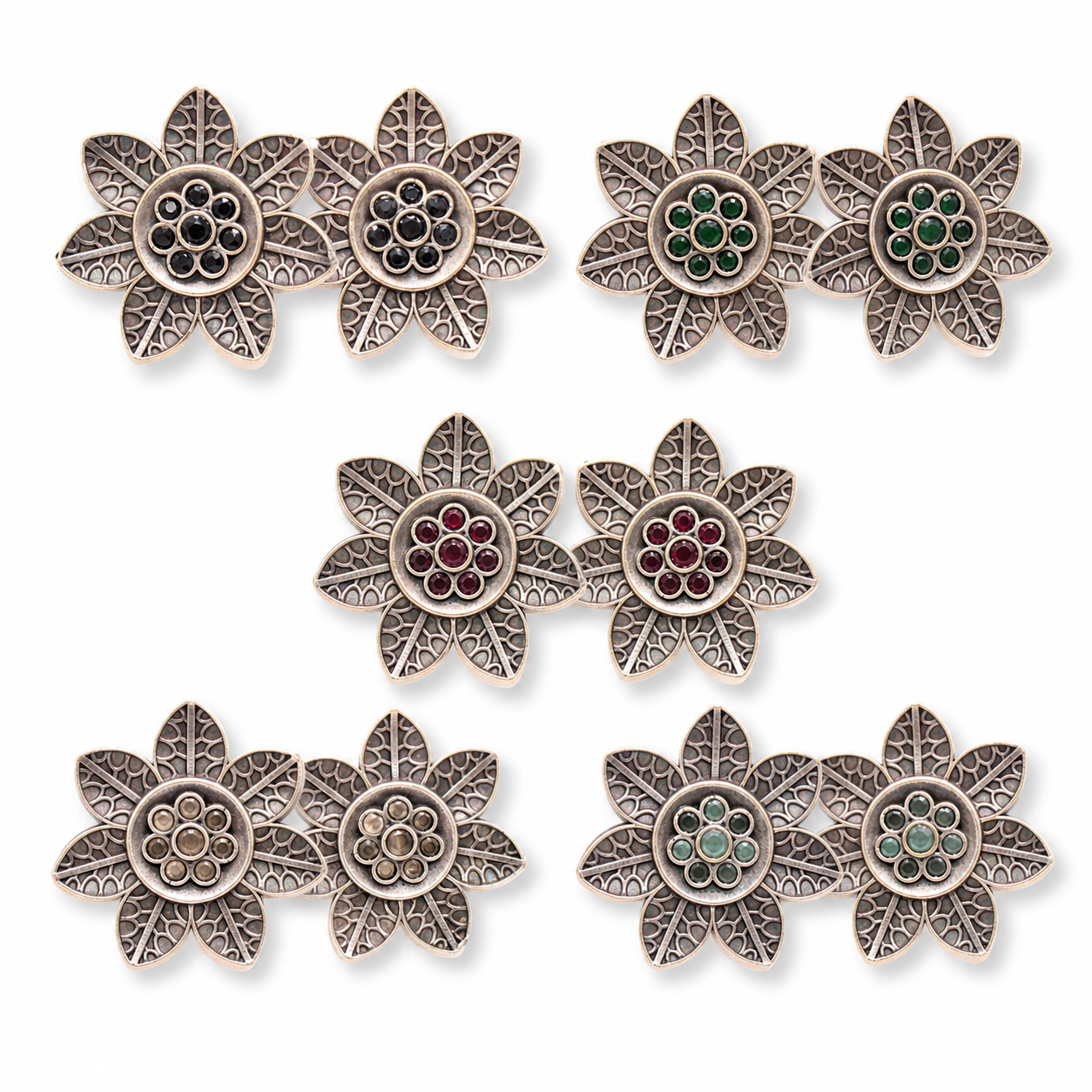 Five-colour 7 Leaves Flower Stud combo set