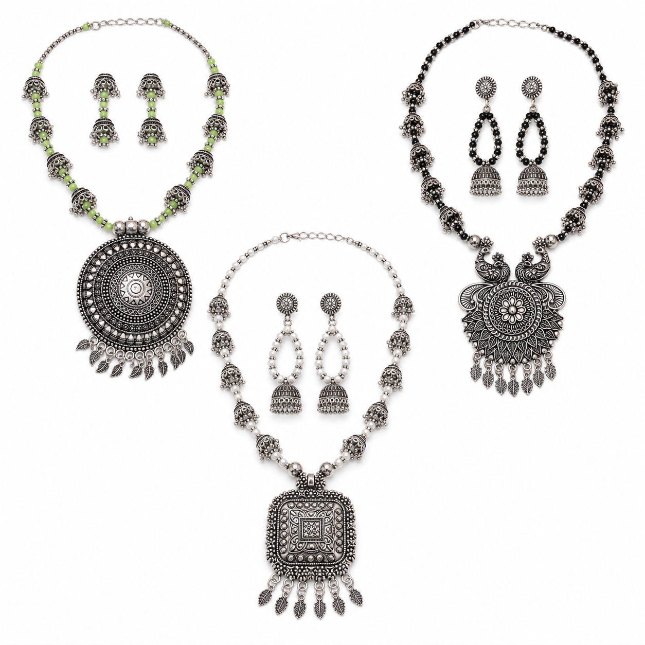 Three different Banjara pendant set designs in Navraee combo volume 2