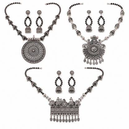 Three different Banjara pendant set designs in the Navraee combo
