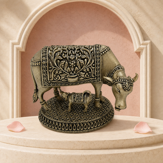 Cow & Calf Brass Idol – styled front view
