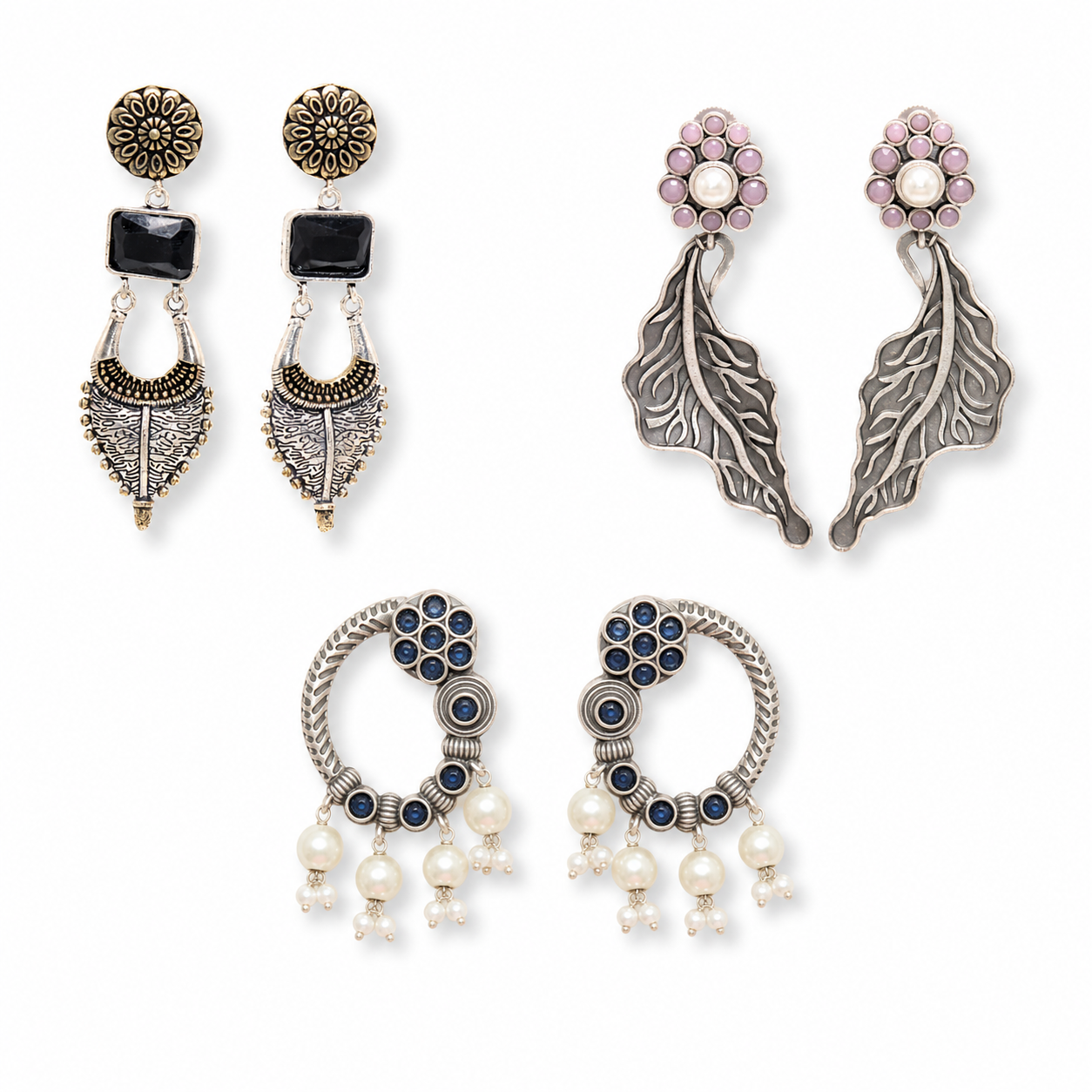 Navraee Statement Earring Trio collage