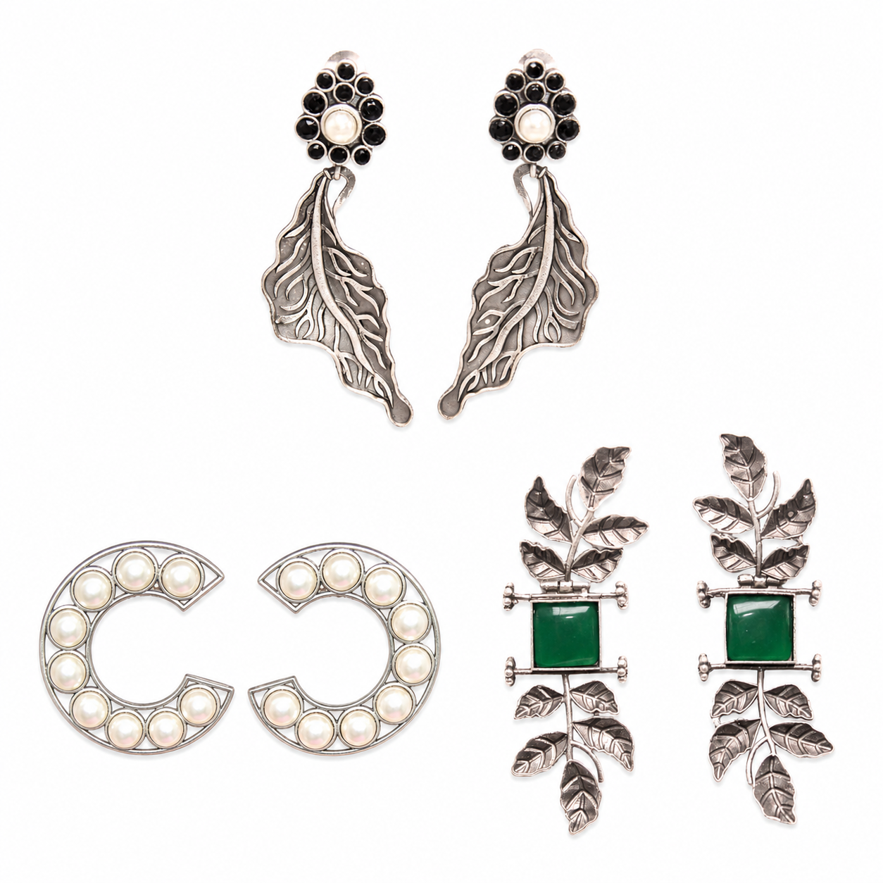 Navraee Sculptural Earring Trio collage