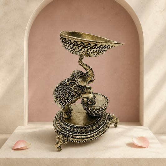 Elephant Brass Diya – styled front view