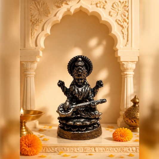 Mini Saraswati Brass Idol with Veena editorial hero