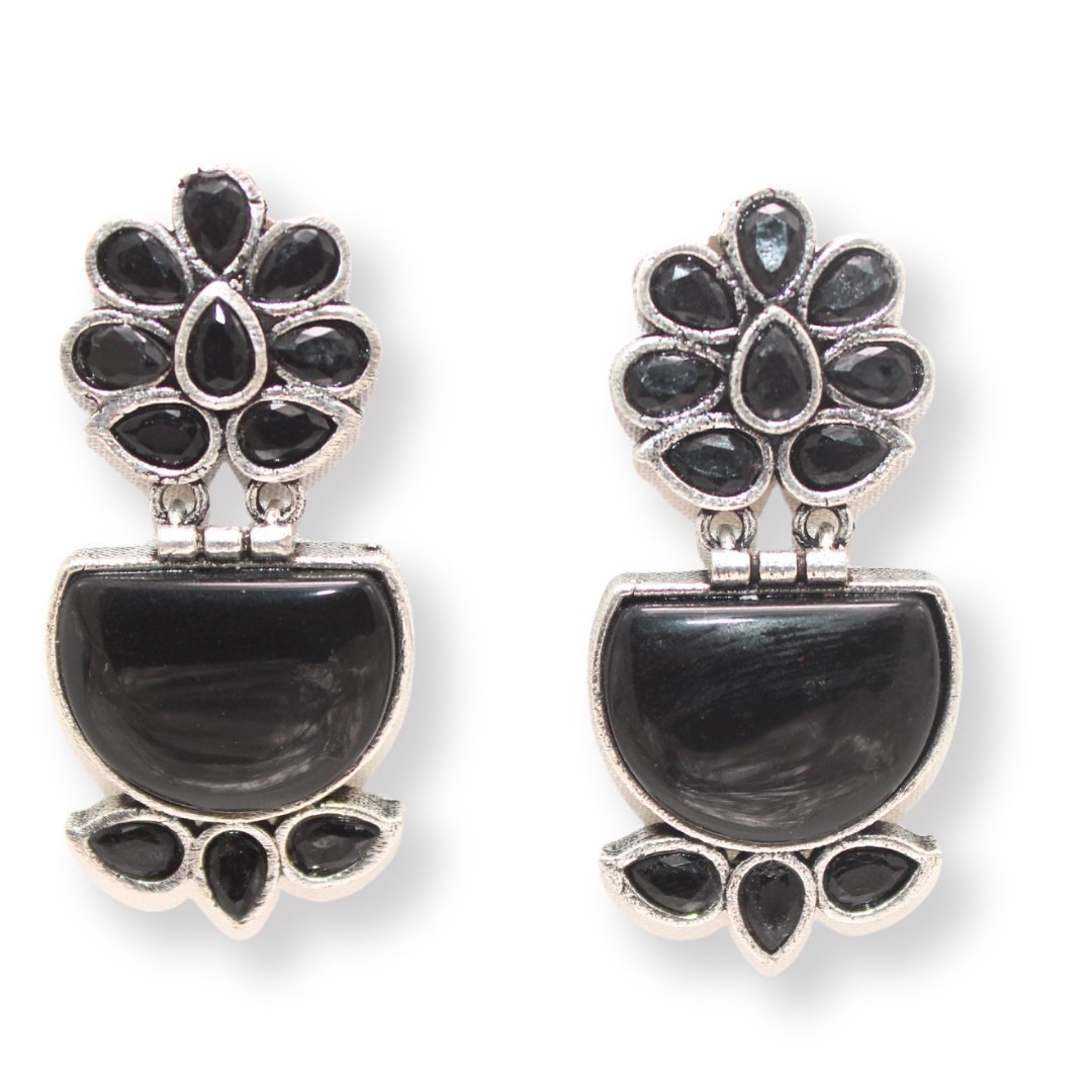 NAVRANG MULTI STONE STUD DANGLER - BLACK