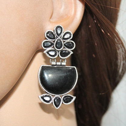 NAVRANG MULTI STONE STUD DANGLER-BLACK