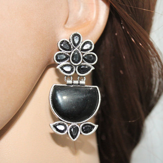 NAVRANG MULTI STONE STUD DANGLER - BLACK