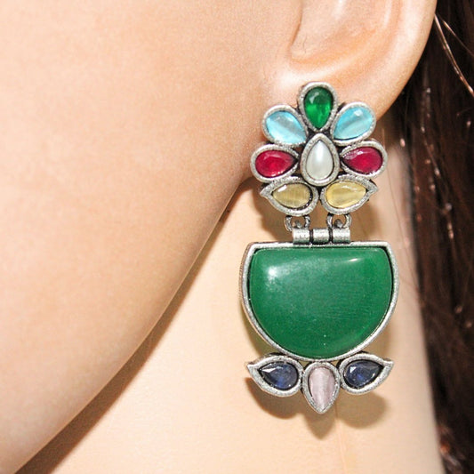 NAVRANG MULTI STONE STUD DANGLER-MULTICOLOUR