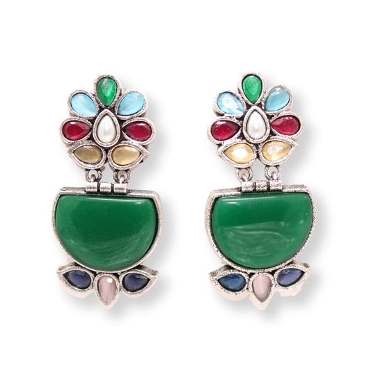 NAVRANG MULTI STONE STUD DANGLER - MULTICOLOUR