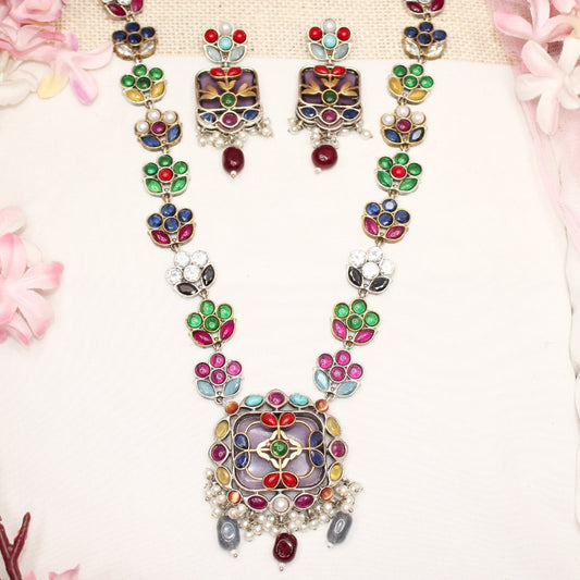 NAVRANG NAGINA LONG NECKLACE - PURPLE