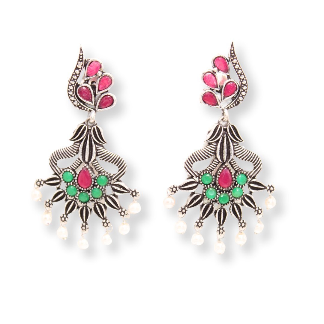 NAVRANG PANKHURI JHUMKA-MAROON & GREEN