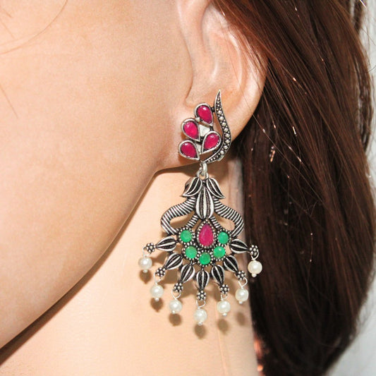 NAVRANG PANKHURI JHUMKA-MAROON & GREEN