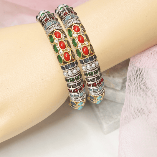 NAVRATAN NAGINA BANGLES - DUAL - TONE FINISH - SET OF 2