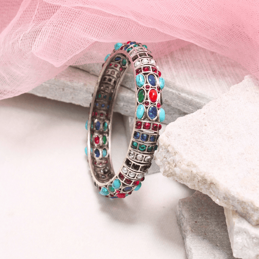 NAVRATAN NAGINA BANGLES - SILVER FINISH - SET OF 2