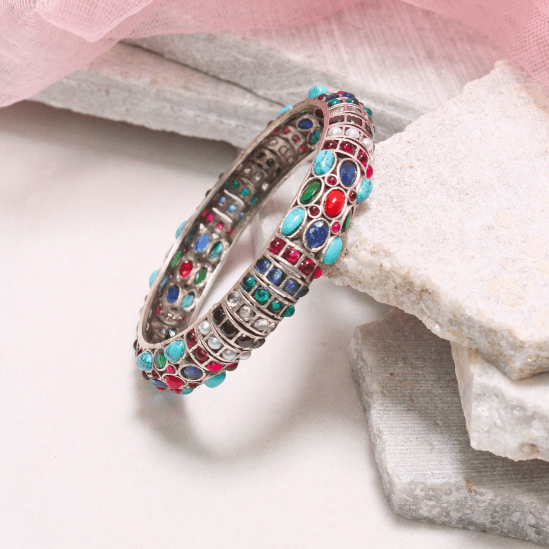 NAVRATAN NAGINA BANGLES - SILVER FINISH - SET OF 2