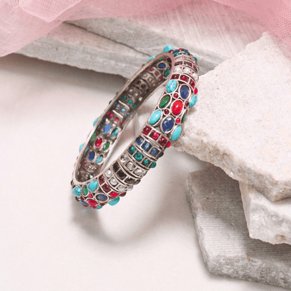 NAVRATAN NAGINA BANGLES - SILVER FINISH - SET OF 2