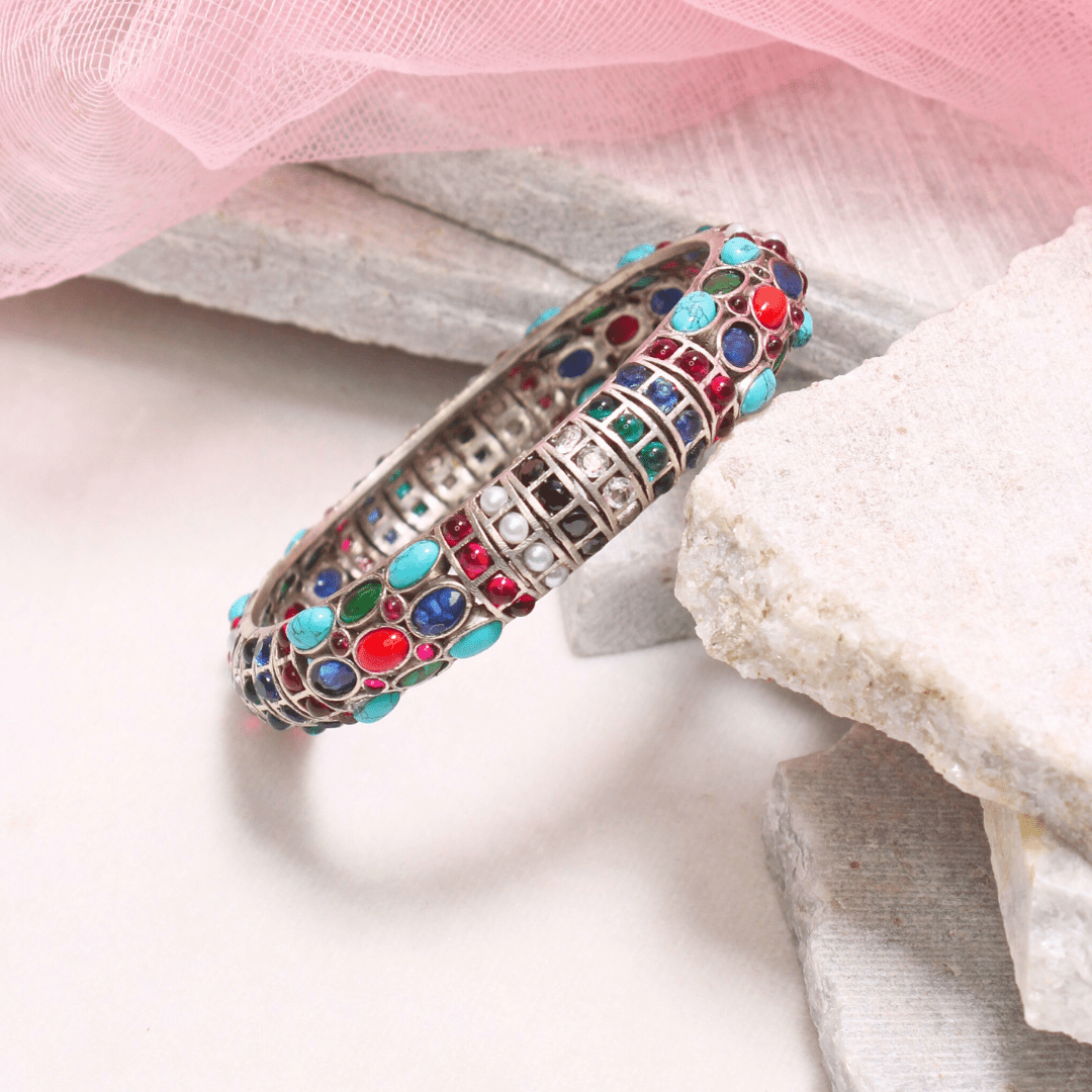 NAVRATAN NAGINA BANGLES - SILVER FINISH - SET OF 2