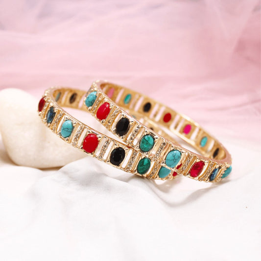 Navratan Zircon/AD Bangle Set of 2