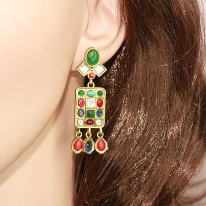 NAVRATNA ANTIQUE GOLD POLISH LONG NECKLACE