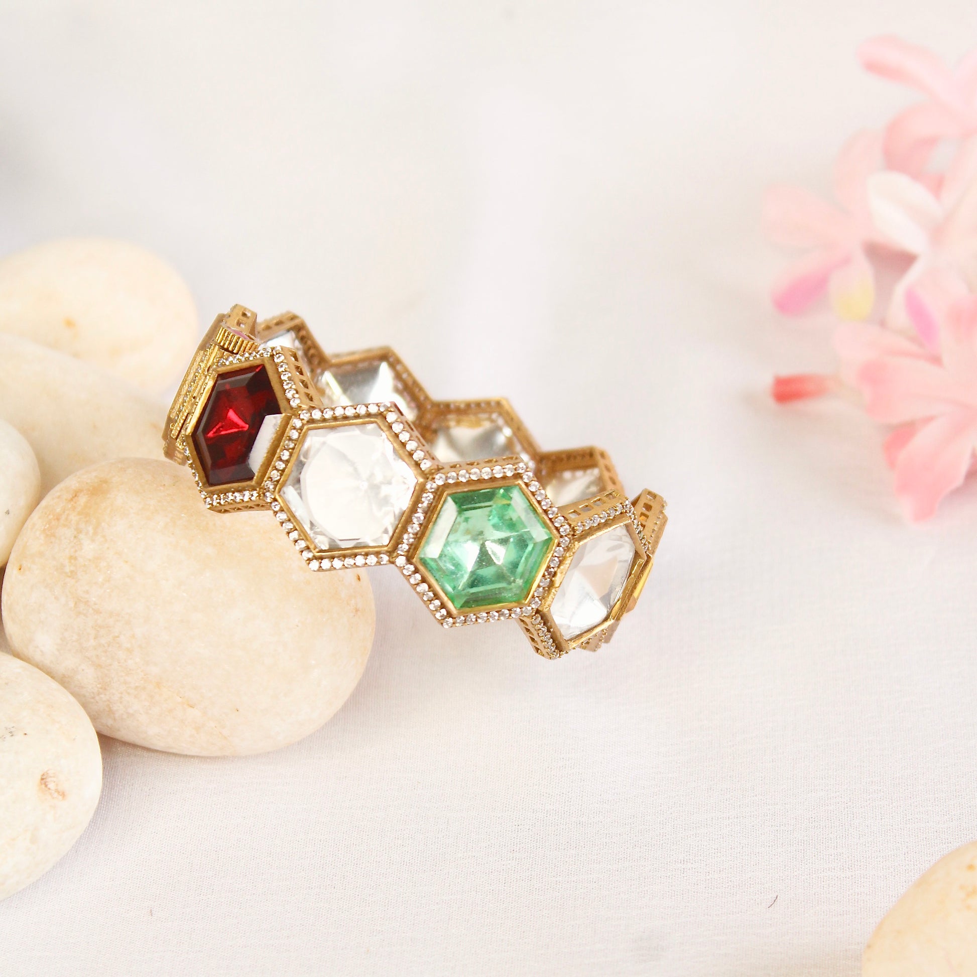 Navratna Geometric Kundan Openable Kada – product view 1