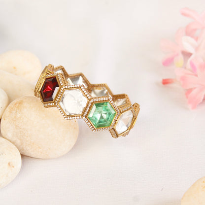 Navratna Geometric Kundan Openable Kada – product view 1