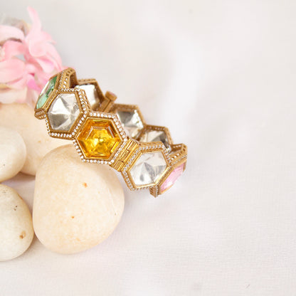 Navratna Geometric Kundan Openable Kada – product view 3