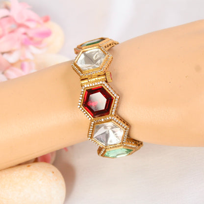 Navratna Geometric Kundan Openable Kada – product view 8