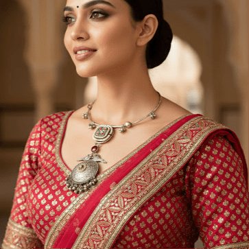 Navratra Special Oxidised Hasli Necklace with Meenakari Floral Pendant