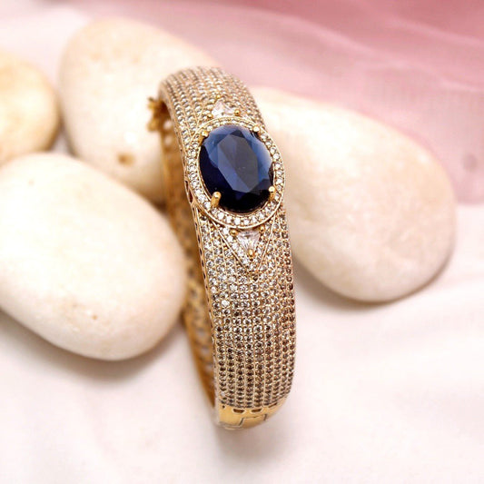 Navy Moissanite Royal Kada – Gold Finish with Midnight Blue Sto