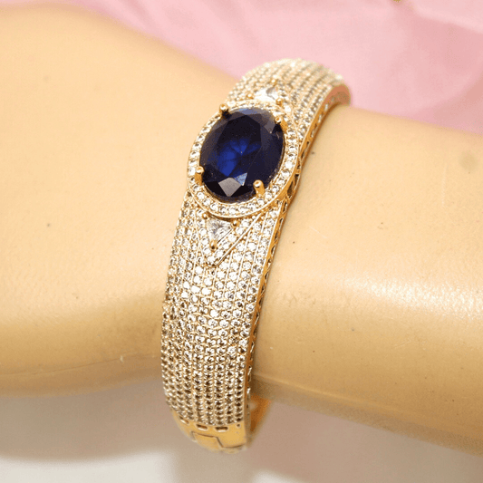 Navy Moissanite Royal Kada – Gold Finish with Midnight Blue Sto