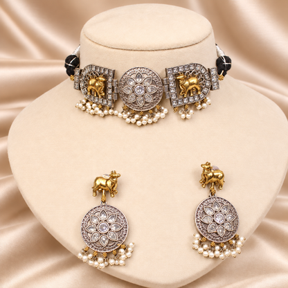 Animal Panel Dual Tone Choker Set - Clear — AI-styled mannequin view
