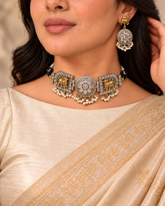 Animal Panel Dual Tone Choker Set - Clear — AI-styled model view