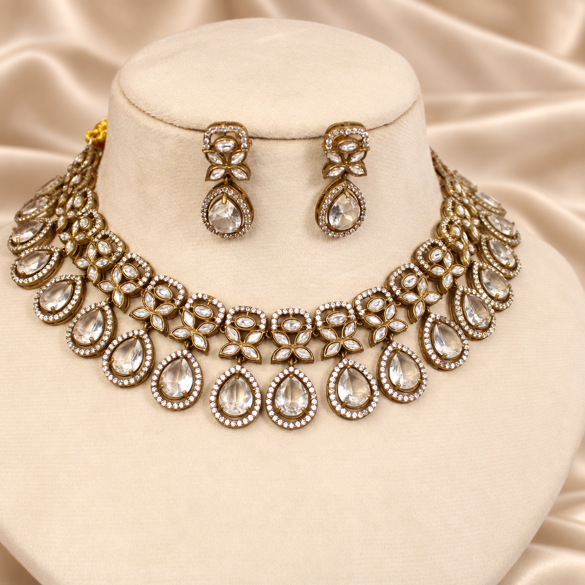 Layered Clear Teardrop Collar Necklace Set - Clear — AI-styled mannequin view