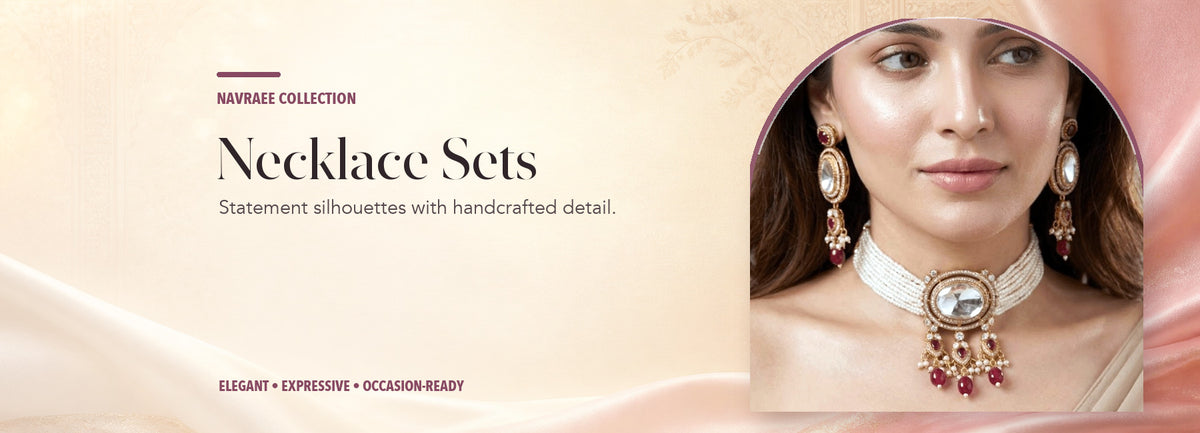 Necklace Sets collection header banner featuring Celebrity-Inspired Ruby Pink Uncut Polki Pearl Choker Necklace Set