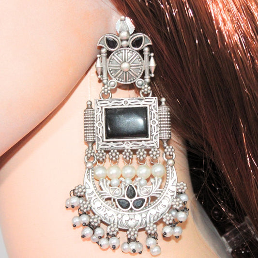 NEETI CHANDBALI JHUMKA - BLACK - PATTERN 2