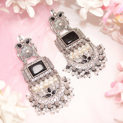 NEETI CHANDBALI JHUMKA - BLACK - PATTERN 2